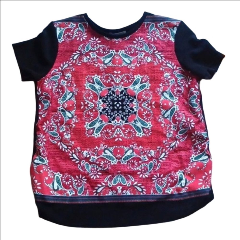 Tapestry Baroque Graphic Tee - ZARA Rubberized Raw Hem Top M